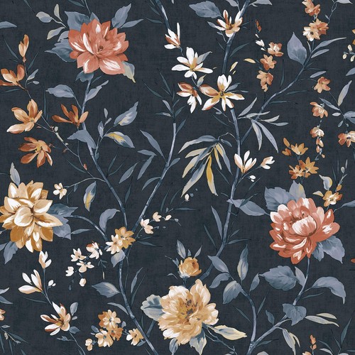 Floreale Orientale Percorso Parati Camelie Fiori Caratteristica Muro Navy 13820