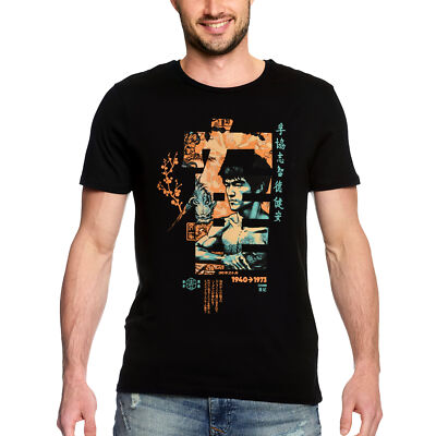 Kung Fu Calligraphy T-Shirt für Bruce Lee Fans schwarz Herren Baumwolle