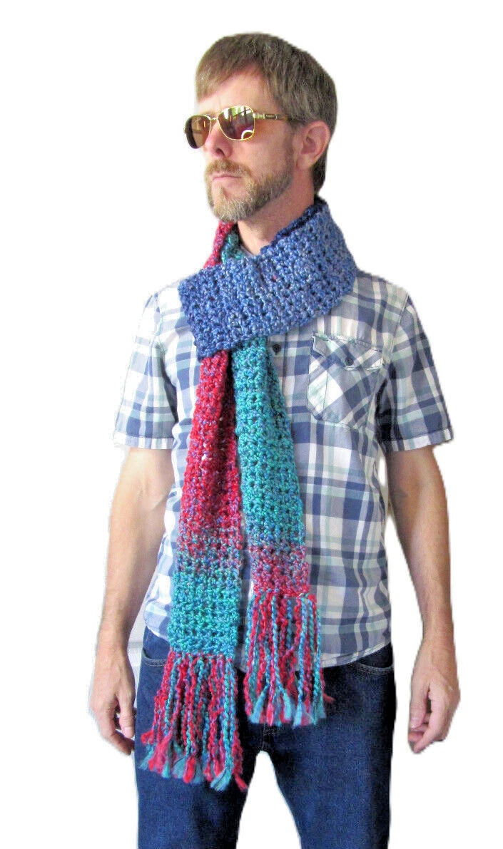 Warm Colorful Scarf 109x5 Long Handmade Crochet Knit Chunky Wrap Men Women NWT