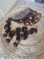 12A BRAZILIAN VIRGIN HUMAN HAIR 20+20+20&14 FRONTAL 13X4 BODY WAVE 370g COLOR 4#