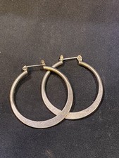 VINTAGE SILVER TONE METAL 1.75  HOOP EARRINGS