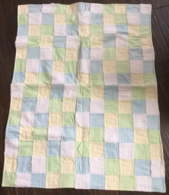 Handmade Duck Blue Green Yellow White Chenille Fleece Super Soft Baby Quilt 