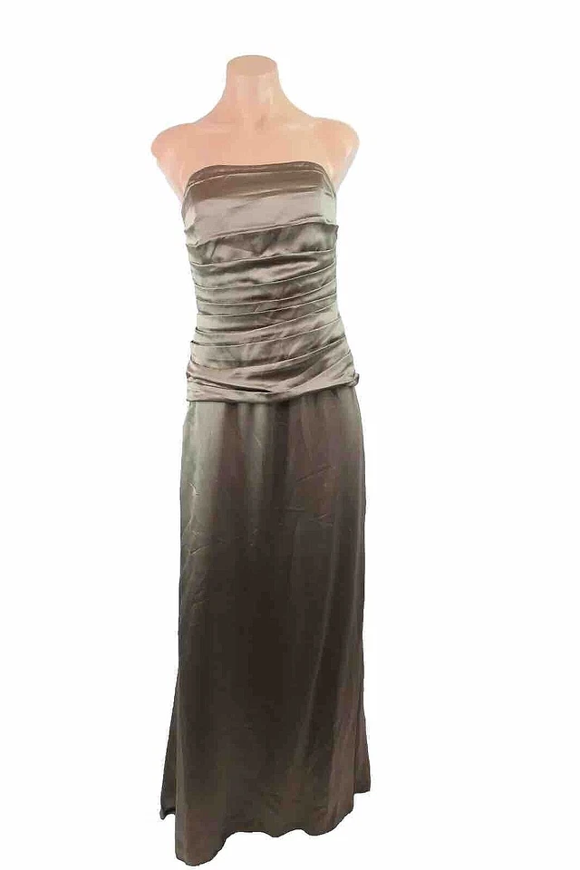 Vestido formal de noche Nicole Miller 100 % seda sin tirantes bronce acanalado talla 4 Foto 2 de 4
