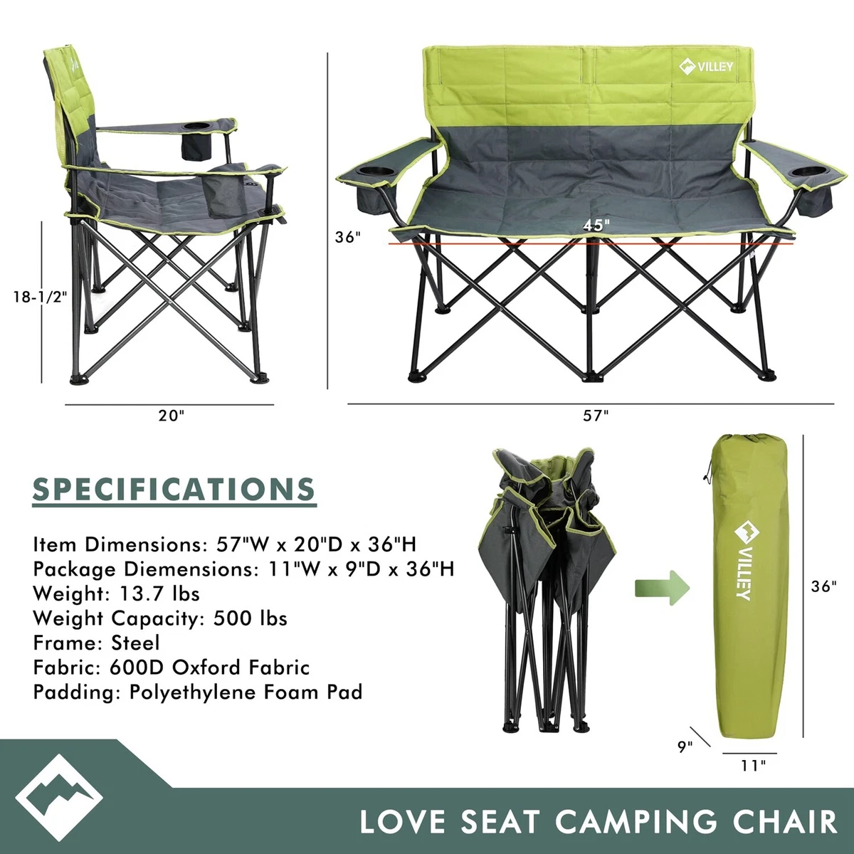 Heavy duty double camping chair sale