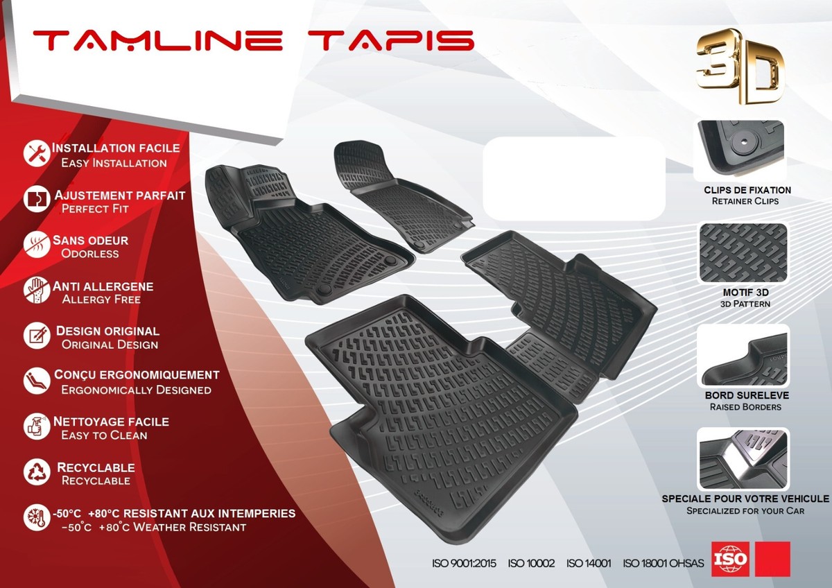 Kit Tapis Voiture Caoutchouc 3D Pour Peugeot 2008 I (2013-2019) - Tapis Sol + Coffre - Antidérapant, Tous Temps