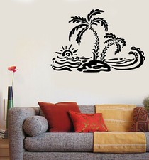 Wall Vinyl Decal Summer Palm Island Ocean Waves Beach Home Decor n1293 