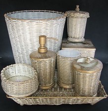 8 PC SET GOLD WOVEN METAL SOAP DISPENSER DISH TUMBLER TOOTHBRUSH TRAY 3MORE