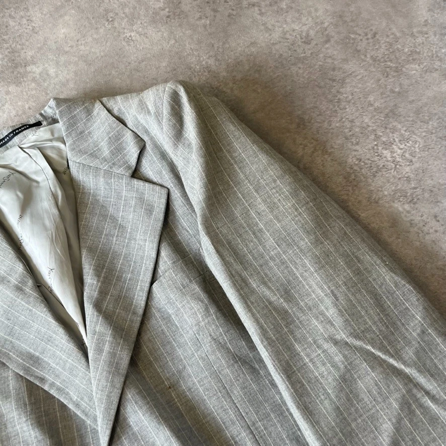 YvesSaintLaurent Blazer Womens 36" Wool Striped Vintage France Jacket, Grey - Image 4 of 4