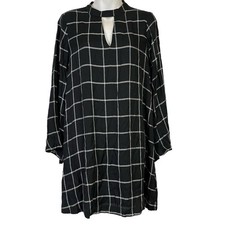 ANN TAYLOR LOFT Black White Statement Sleeves Mini Key Hole Loose Fit Dress XS