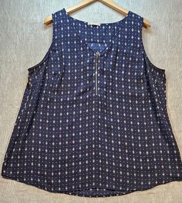 Db established 1962 Women s Sleeve Less 1/4 Front Zip Blouse Blue XL