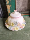 Vintage Hand Painted Cosmos White Milk Glass Butter Dish Cheese Dome