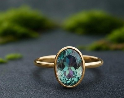 14K Gelbgold Oval Alexandrit Fassung Verlobungsring Damen Ringgröße 7