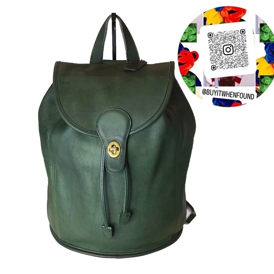 Vintage Coach Bottle Green Glove Tanned Leather Weekend Backpack USA COA 9943