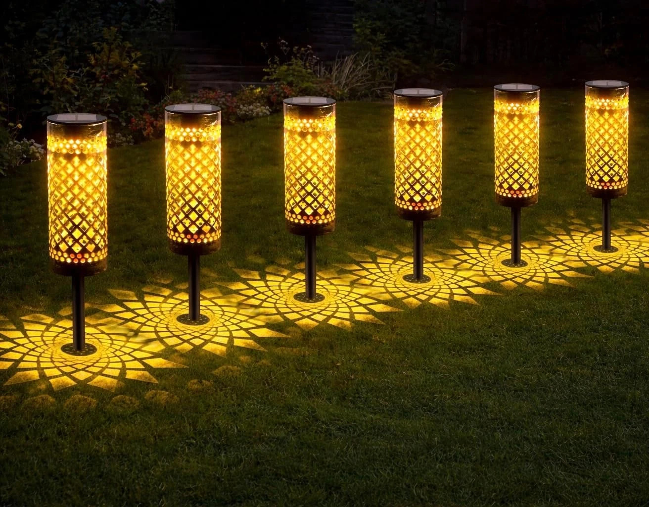 Decorative Solar Pathway Lights with Sunflower Shadow - Pack of 6