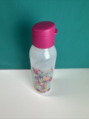 #ad Tupperware Spring Flowers Medium Eco Water Bottle 750ml 25oz Pink Flip Top $21.99