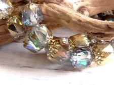10 - 8mm CZECH TRANSPARENT CLEAR, GOLD, RAINBOW AB FACETED CATHEDRAL GLASS BEADS