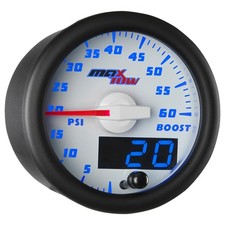 52mm White Blue Maxtow Double Vision 60 Psi Diesel Boost Gauge