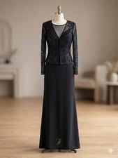 Bob Mackie Boutique Black Beaded Evening Gown Dress Size 14 Vintage Georgette Ma