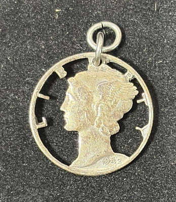 1942 Mercury Dime 90% Silver Vintage Cut Out Pendant Hooped Jewelry 10C