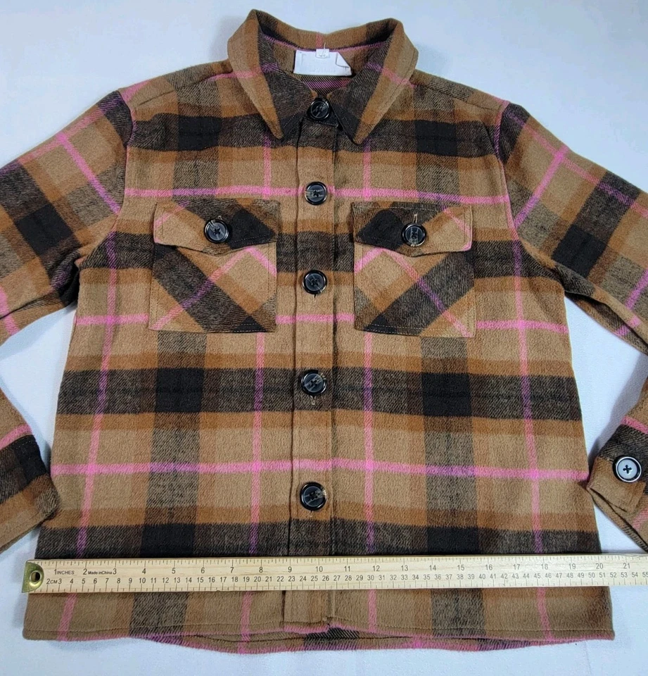 BB Dakota Steve Madden Plaid Flannel Cropped Womens Size Small Borwn/Pink Foto 4 de 4