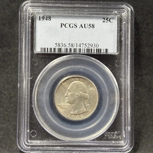 1948 25c Washington Quarter Philadelphia Everyman Almost Uncirculated PCGS AU 58