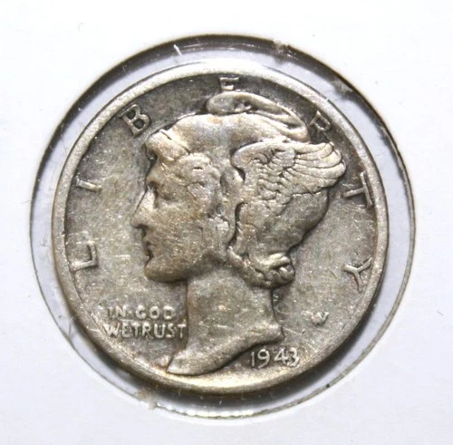 S9 - United States 10 Cents 1943 Very Fine + Silver Coin - Mercury Dime *** Nice