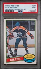Mark Messier Rookie card - 1980 Error Says Shoots Right - PSA 9. rookie card picture