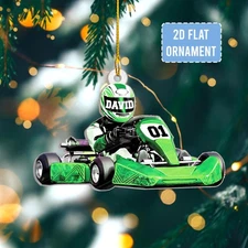 Personalized Go Kart Racer Ornament with Name and Number, Custom Acrylic Racing