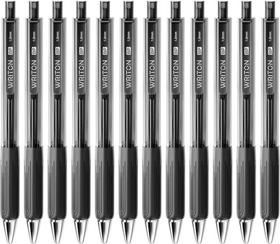 Writon Retractable Ballpoint Pens, Triangle Grip 1 Count (Pack of 12), Black 