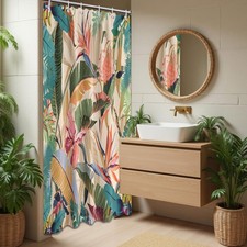 36x72 Inch Tropical Colorful Palm Leaf Shower Curtain Waterproof Fabric Set