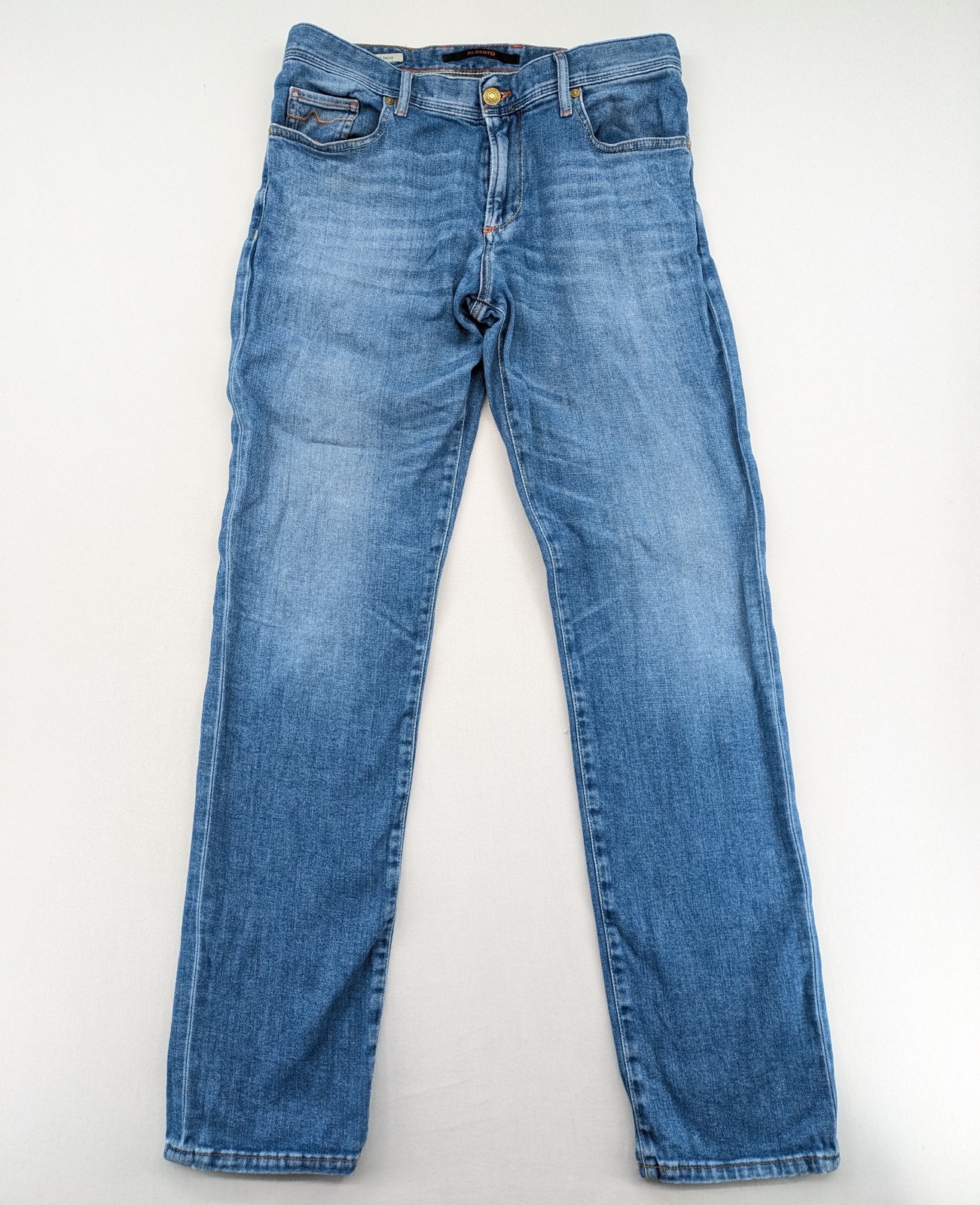 Alberto Herren Jeans Pipe W30 L32 Regular Fit Blau Denim Stretch Mittelblau