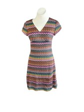 Eliza J Vintage Inspired V Neck Chevron Striped Dress Size 6