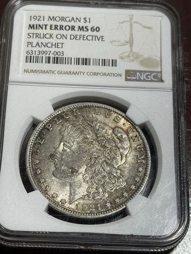 NGC 1921 morgan dollar MINT ERROR MS 60 Struck On Defective Planchet MISSING “TR