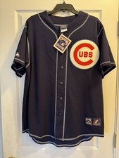 Chicago Cubs Majestic Cooperstown Collection Dark Blue Jersey Large VINTAGE 