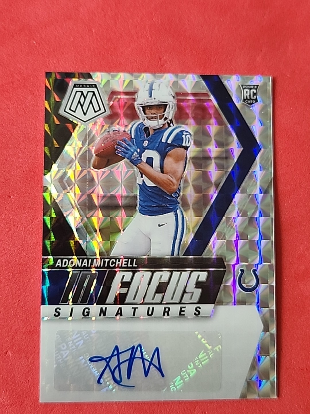 2024 Panini Mosaic Adonai Mitchell Rookie Auto In Focus Silver Mosaic Prizm RC