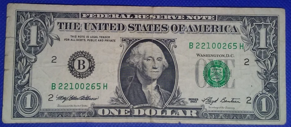 **WEB PRESS NOTE** ((EXPERIMENTAL)) $1 1993 Plate #1/8 Federal Reserve Note - Image 2 of 3