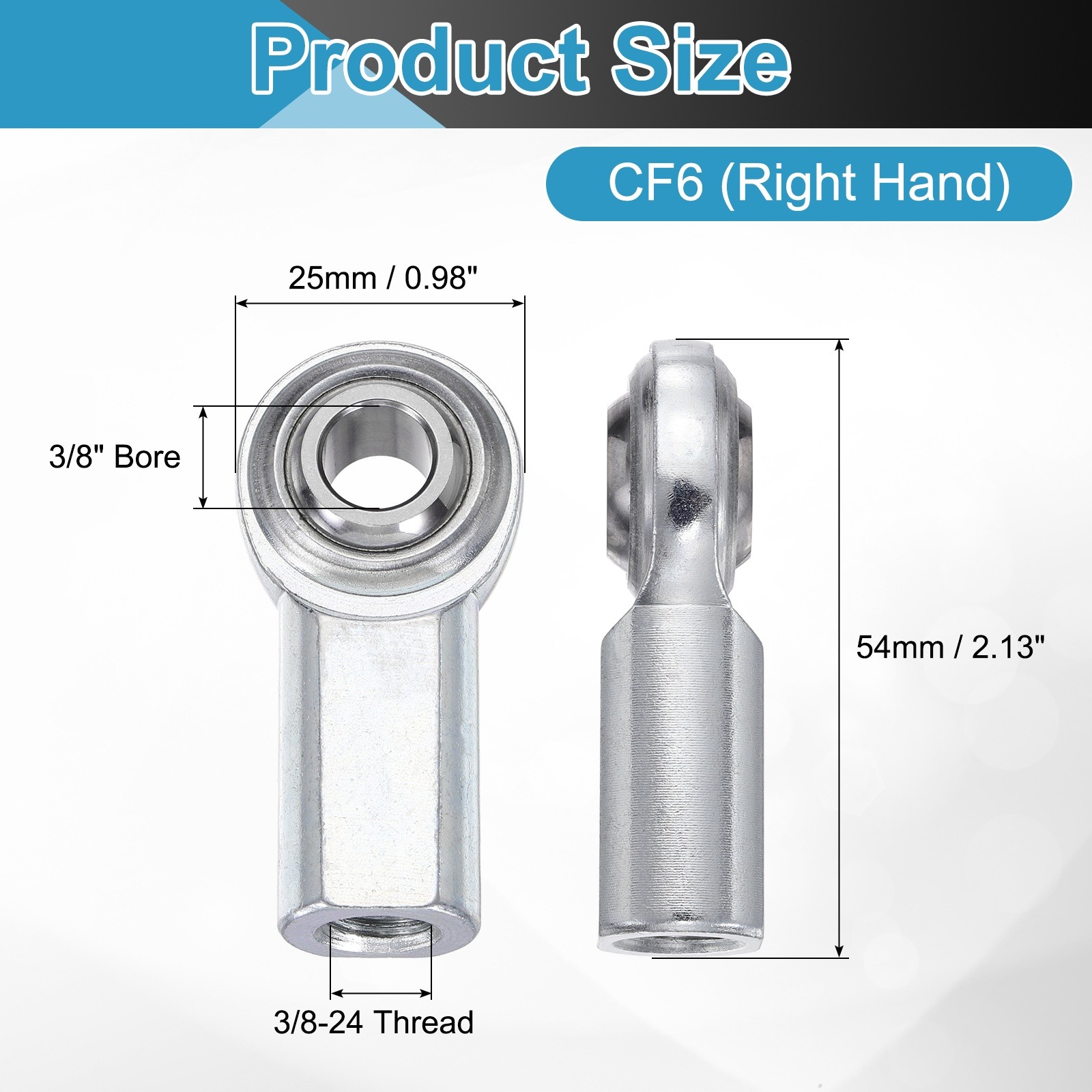 4Pcs CF6 Rod End Bearing 3/8", 3/8-24 Right Hand Female Thread with Jam Nuts