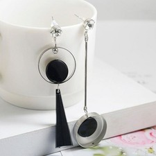 Long Drop Big Silver Black Mismatch Crystal Geometric Retro Dangle Earrings