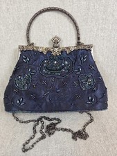 Evening Bag Clutch Purse Navy Embroidered Beaded Sequin Wedding Party Handbags