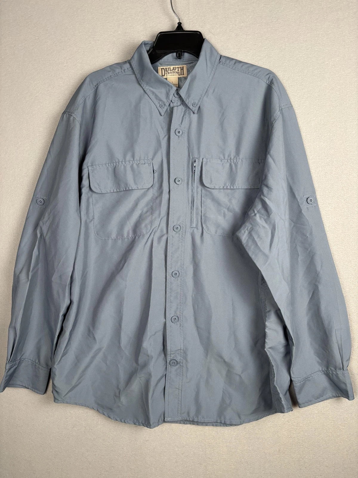 Duluth Trading Co Shirt Mens Large Gray Ripstop Fishing Long Sleeve CoolPlus
