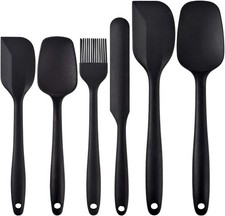 Newk Silicone Cooking Spatula Set, 6-Piece Set with One Piece Design, Black 