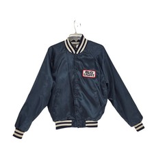 Vintage Bud Light Promo Varsity Jacket L Navy Blue Satin Bomber 80s USA Beer Ad