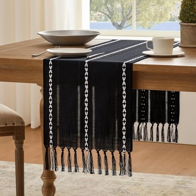 Hemstitched Farmhouse Table Runner, Black 60'' x 13'' (Runner) Hemstitch Black