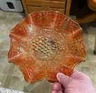 VINTAGE IMPERIAL CARNIVAL GLASS MARIGOLD GRAPES & LEAVES RUFFLED BOWL...MUST SEE