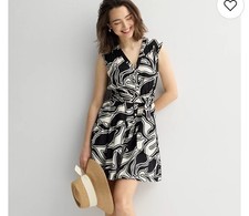 Nine West Abstract Print Button-Front Mini Dress Tie Waist Summer Chic Sz L