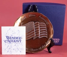 Wendell August Forge Solid Bronze God Bless America Flag Plate 4.5" Box