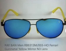 BRAND NEW Ray-Ban RB8313M Scuderia Ferrari Coll Black Yellow, Blue Mirror