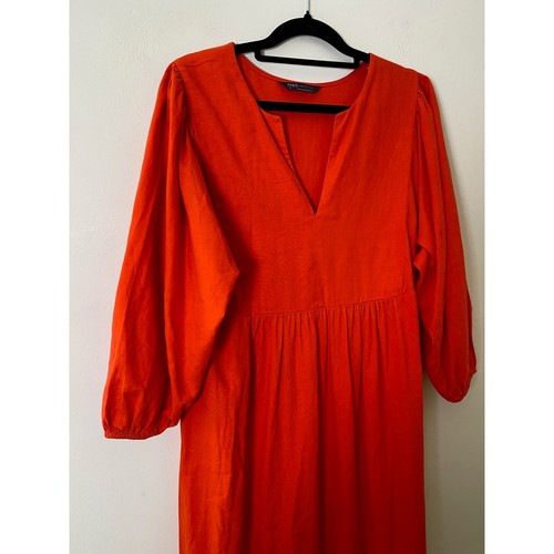 M&S Linen Blend Dress Size UK 8 Burnt Orange Empire line Relaxed Fit - Picture 3 of 10