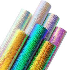 7 Pack Metallic Iridescent Faux Leather Sheets Embossed Crocodile Grain Anima...