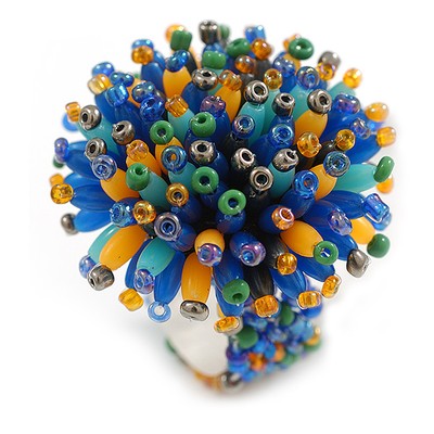 40 mm Durchmesser/Orange/Blau/Grün Acryl/Glas Perlen Gänseblümchen Blume Flex Ring-